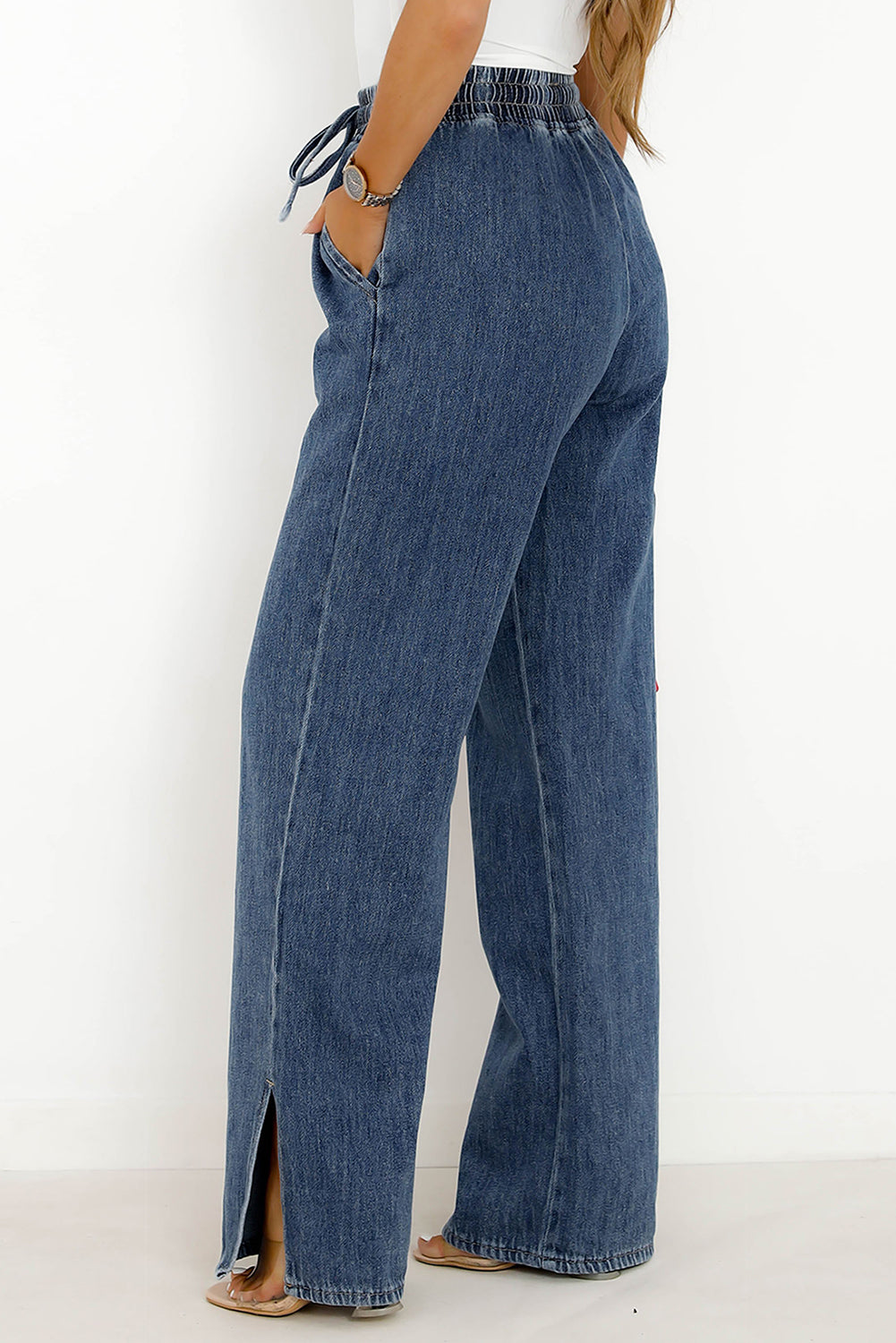 Vintage Elastic Waist Wide Leg Jeans Loose Denim