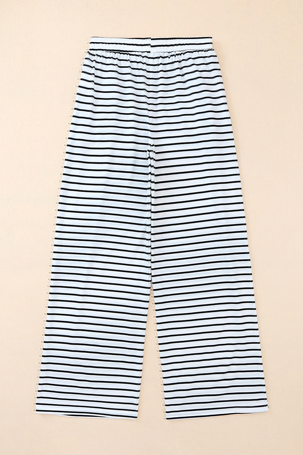 White Striped Casual Drawstring Wide Leg Pants with Pockets