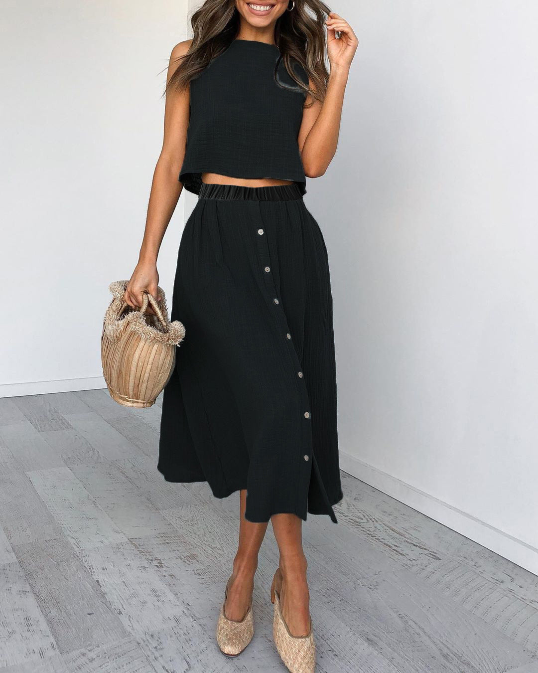 Two Piece Linen Skirt and Crop Top