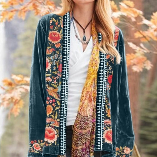 Floral All Over Print Corduroy Cardigan