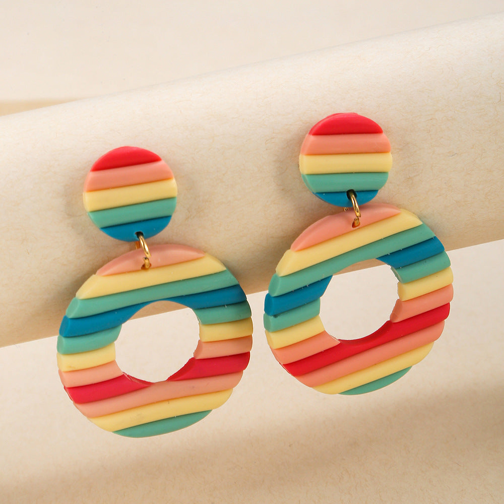 Clay Earrings Rainbow Stripe Multicolor