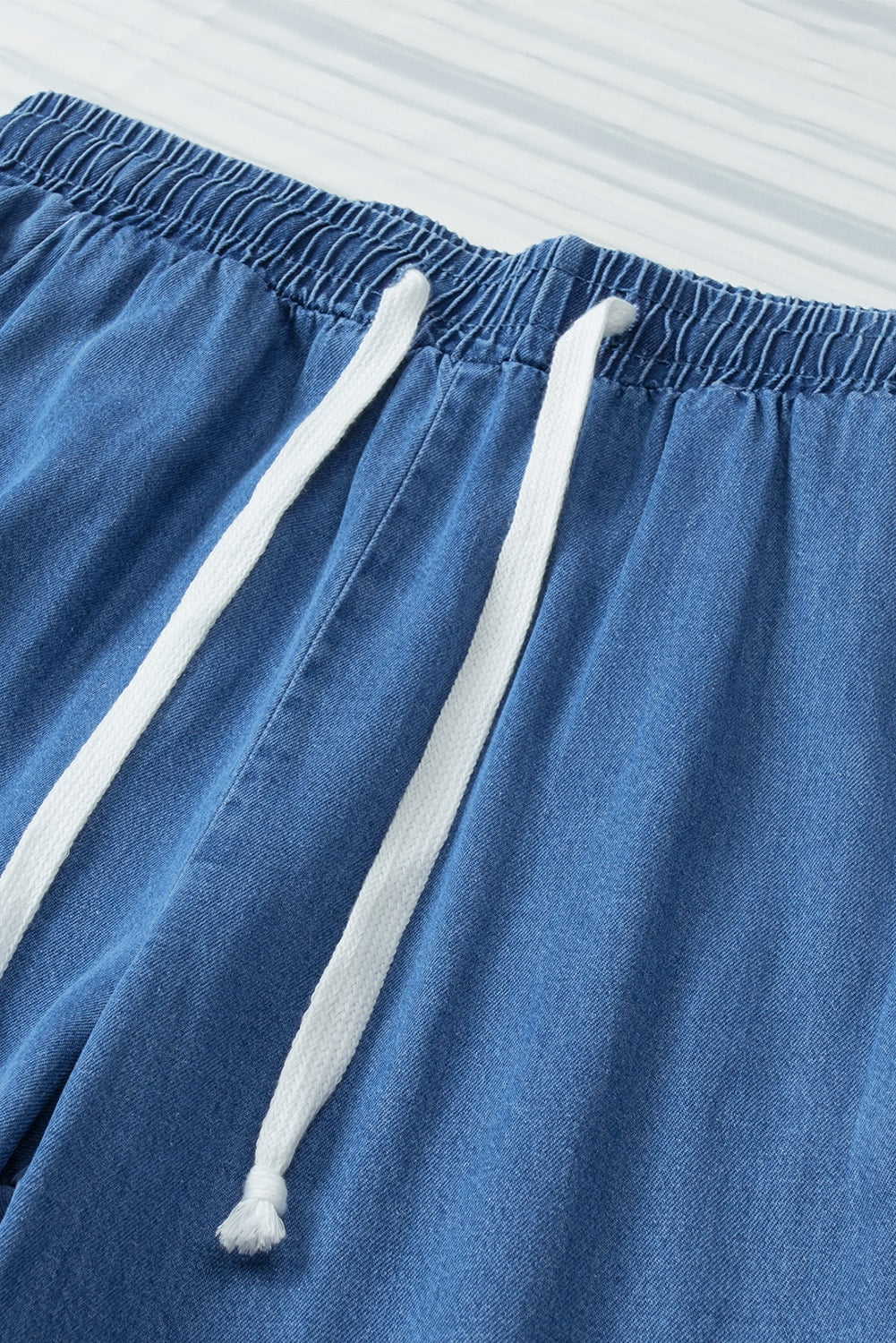 Vintage Sky Blue Drawstring Waist Loose Wide Leg Pants