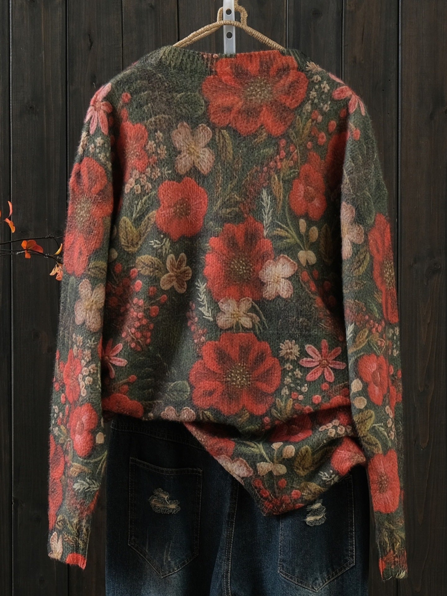 Oversized Vintage Boho Floral Sweater