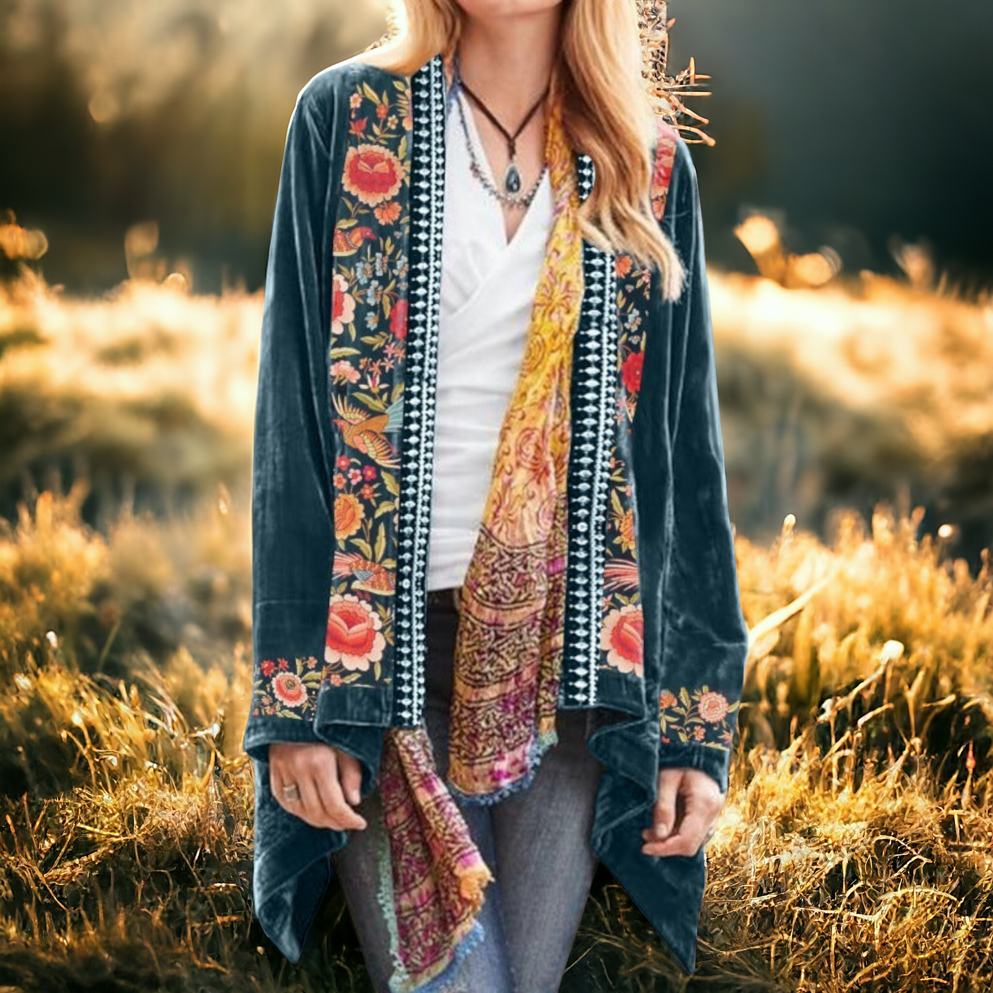 Floral All Over Print Corduroy Cardigan