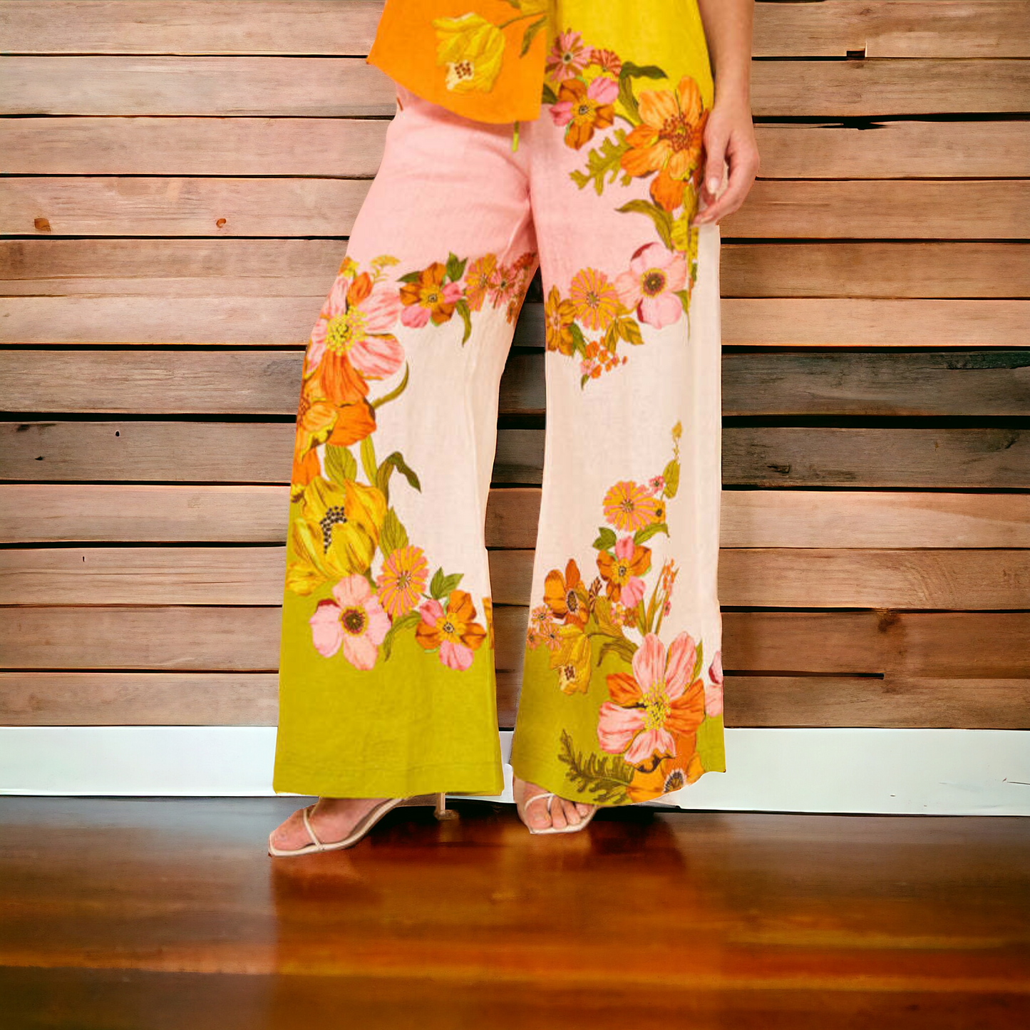 Floral Cotton And Linen Two Piece Suit Outfit Sets