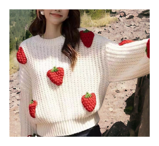 Strawberry Crochet Knit Vintage Sweater