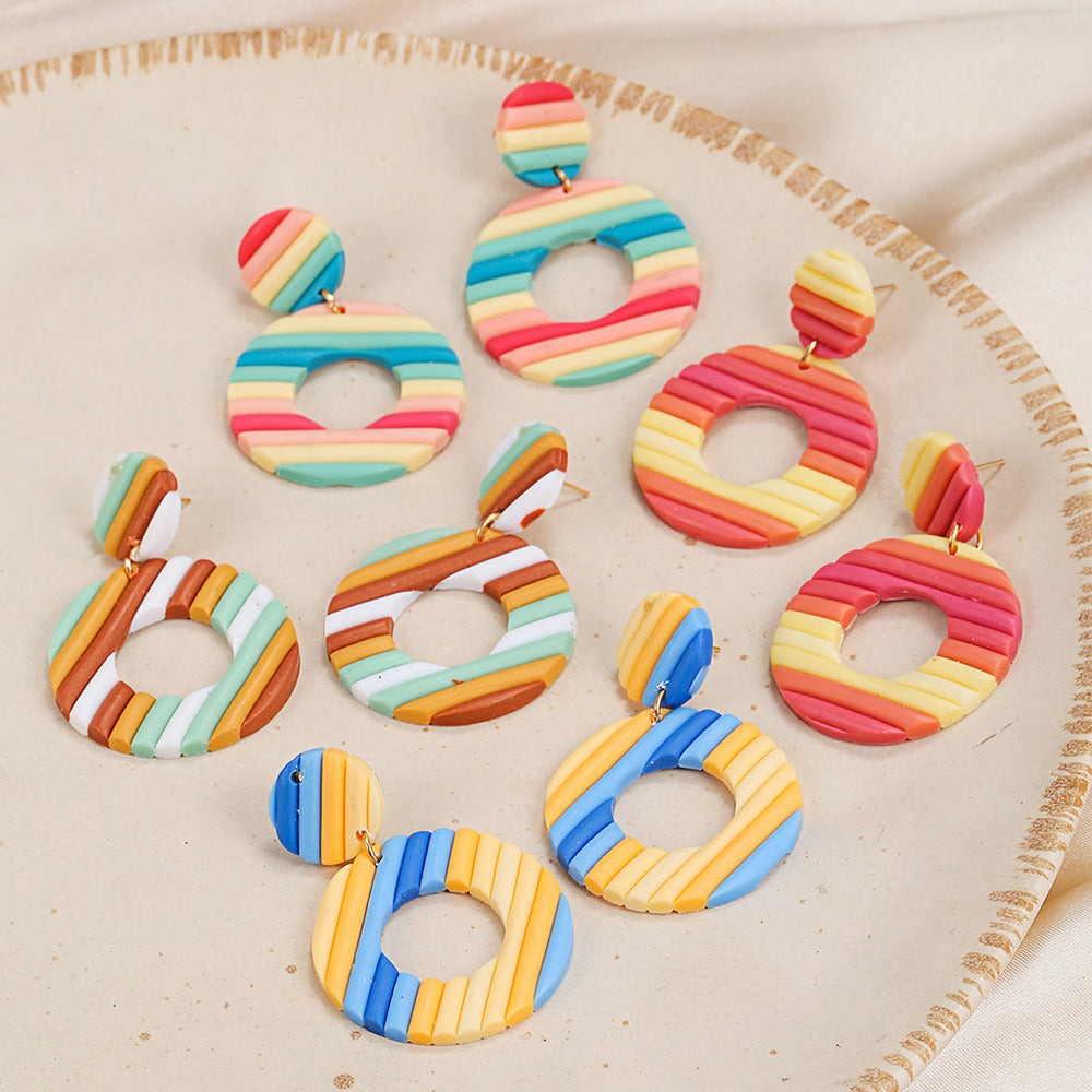 Clay Earrings Rainbow Stripe Multicolor