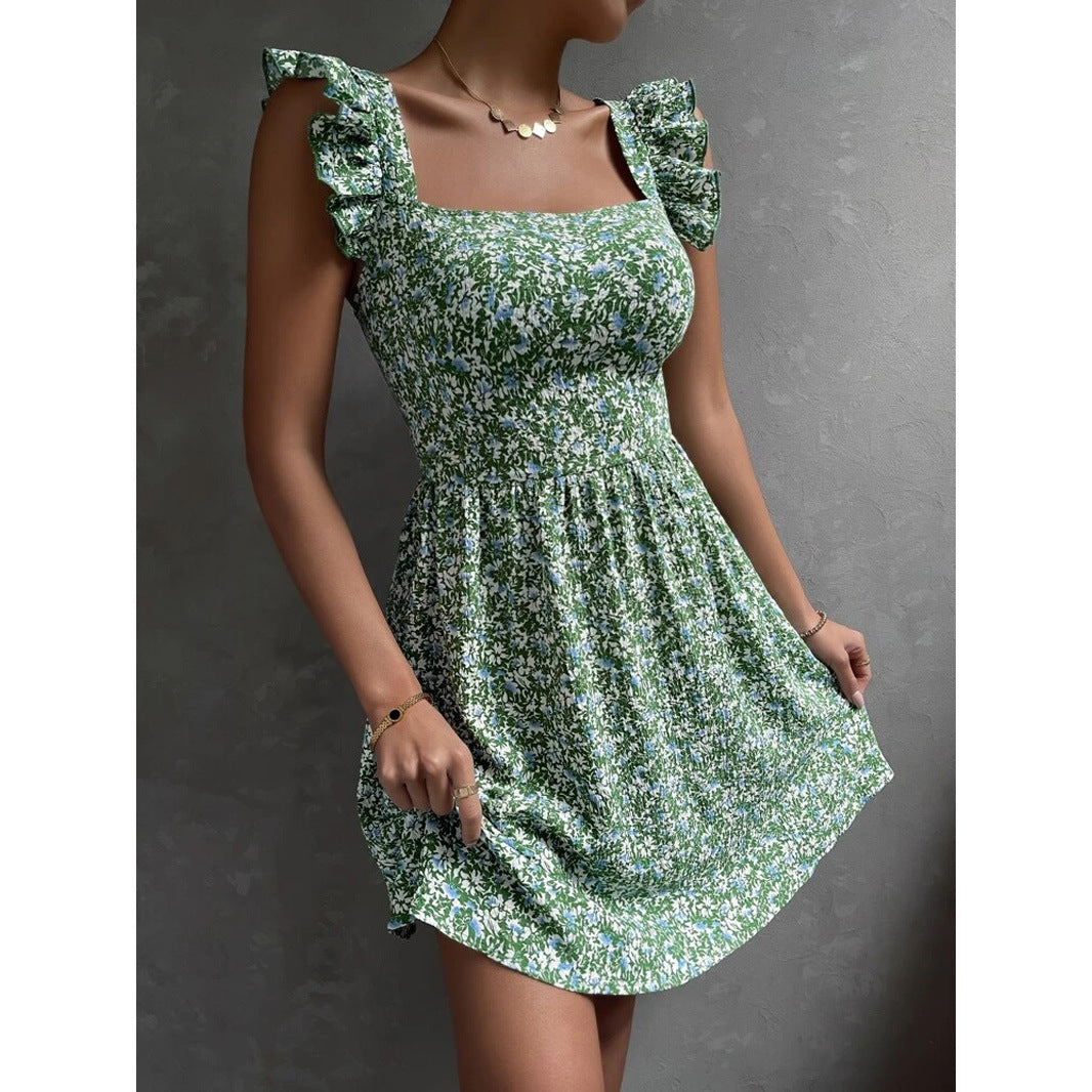 Ruffled Sleeveless Dress Southern Bow-Tie Backless Design