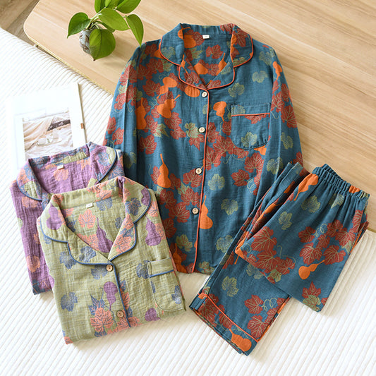 Linen Gauze Colorful Pajamas Outfit Sets