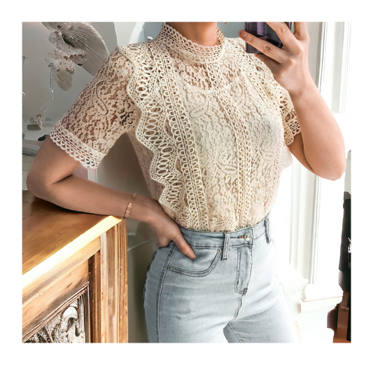 Crochet Lace Short Sleeve Blouse